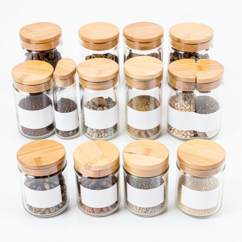 Glass Spice Jars with Labels Set